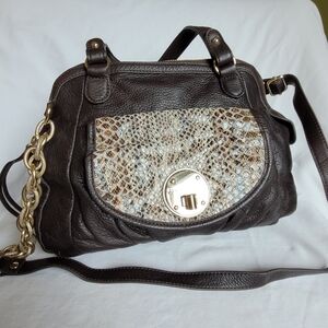 NEW Leather Handbag Gold Accents Faux Croc Turn Lock and Zip